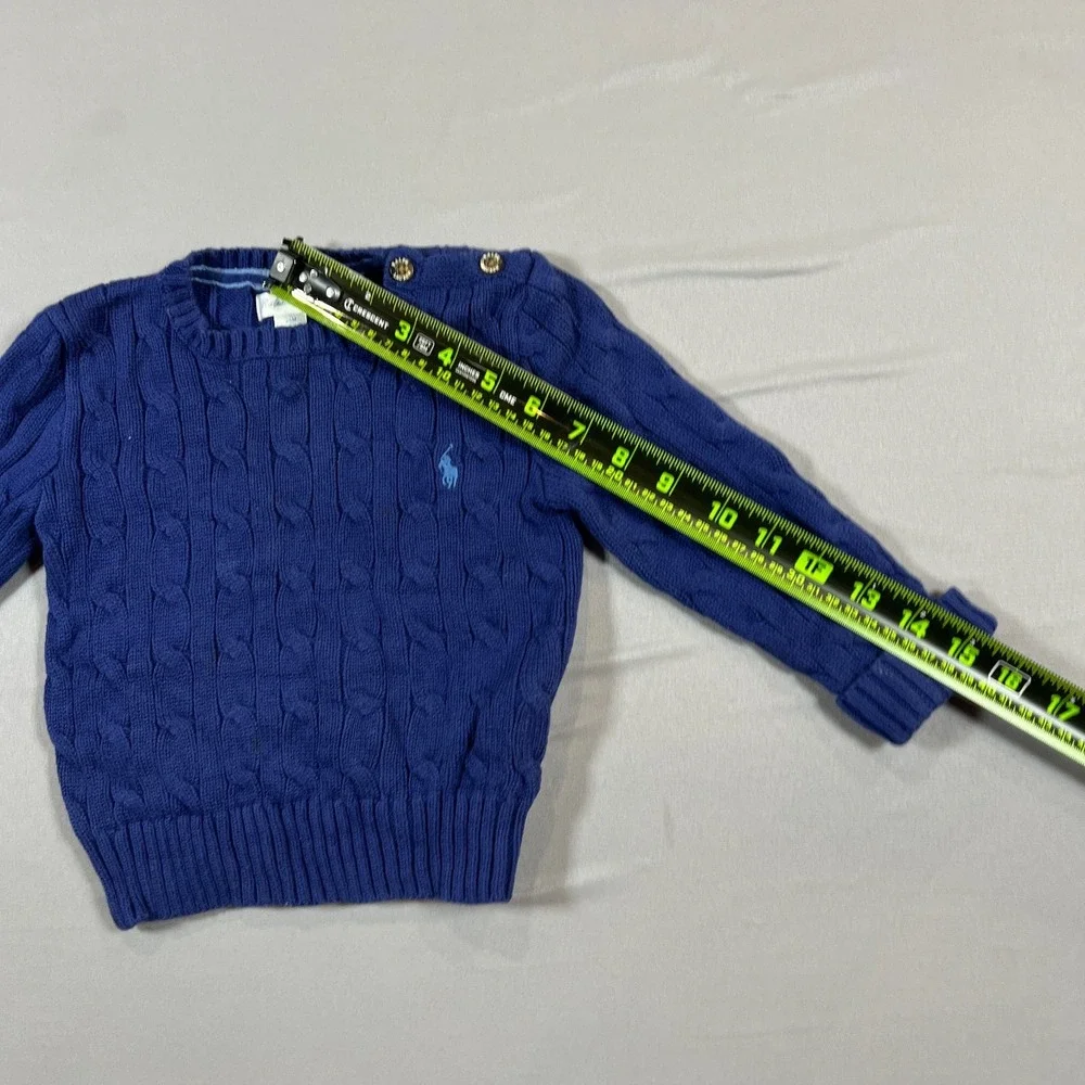 Ralph Lauren Sweater Toddler Boys 24M Blue Cable Knit Cotton Crew Neck Pullover